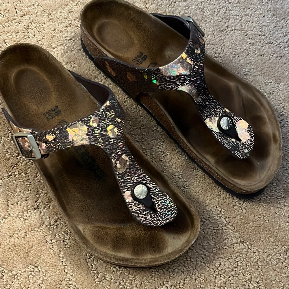 Brown and gold iridescent Birkenstock